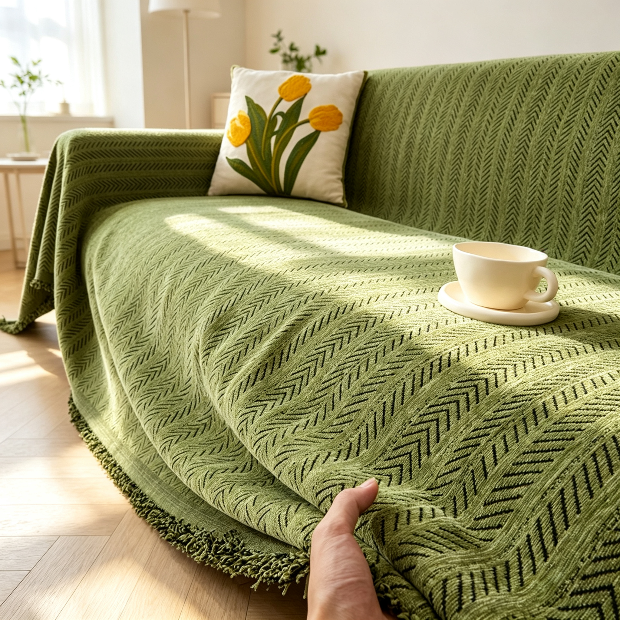Herringbone Solid Color Sofa Throw