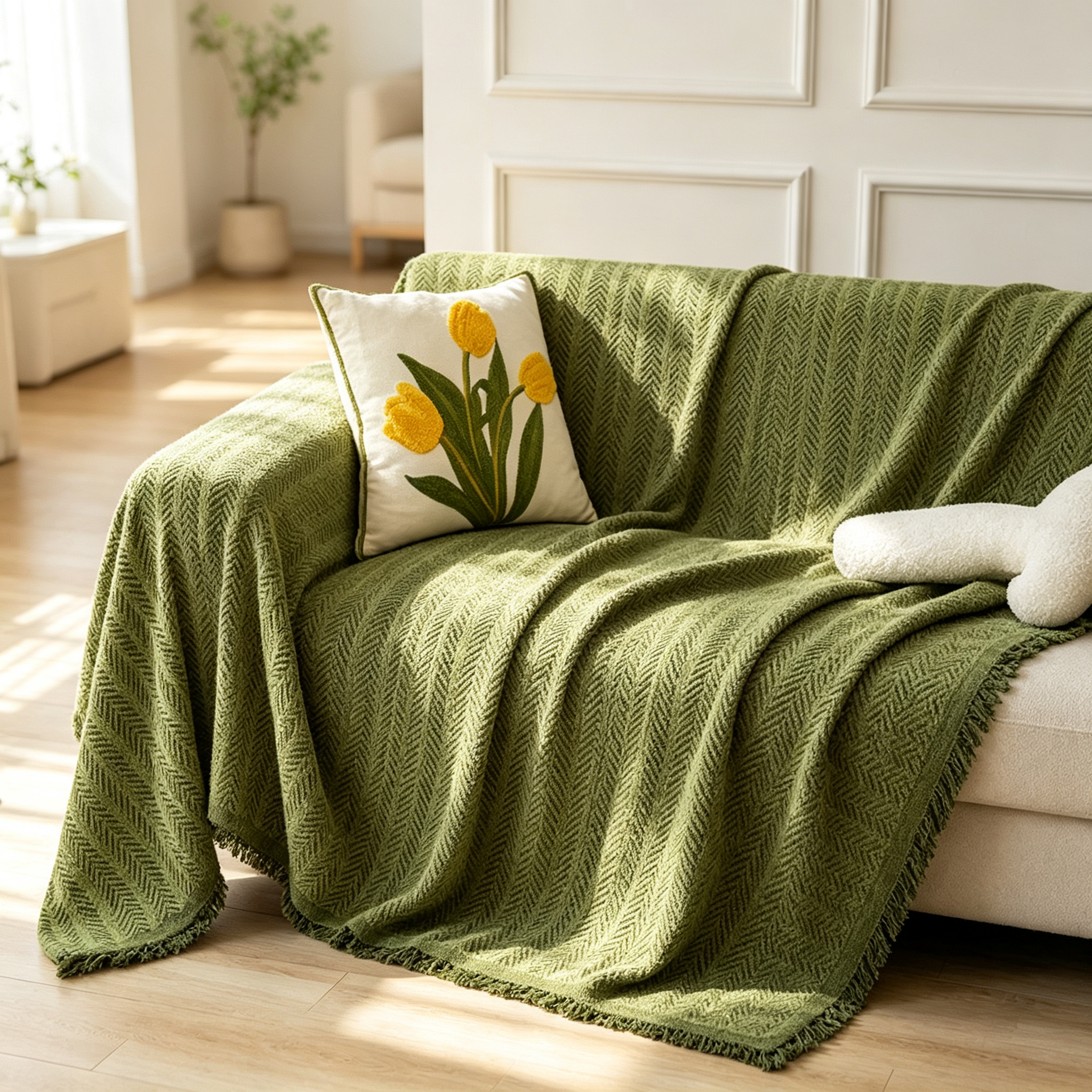 Herringbone Solid Color Sofa Throw