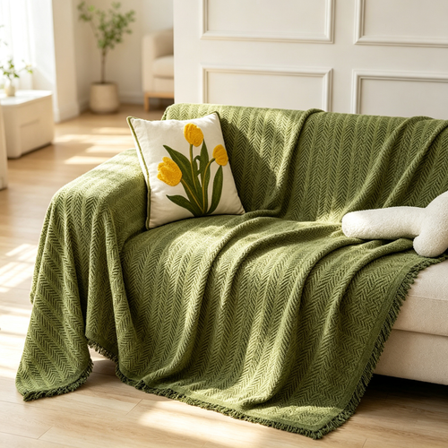 Herringbone Solid Color Sofa Throw